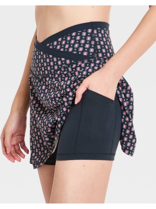 all in motion Pants - All in Motion Everyday Soft High Rise Crossover Waistband Skort Blue Scarf Print